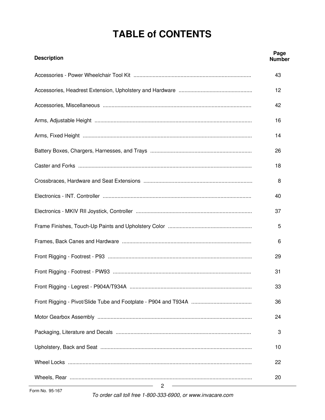 Invacare P7ETM manual Table of Contents 