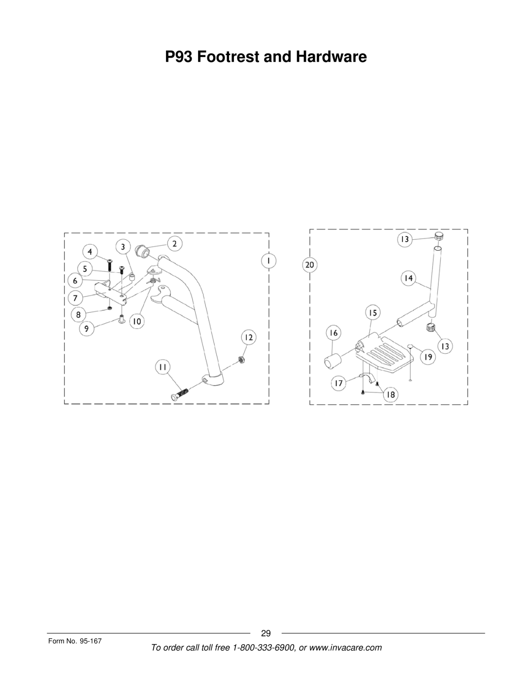 Invacare P7ETM manual P93 Footrest and Hardware 