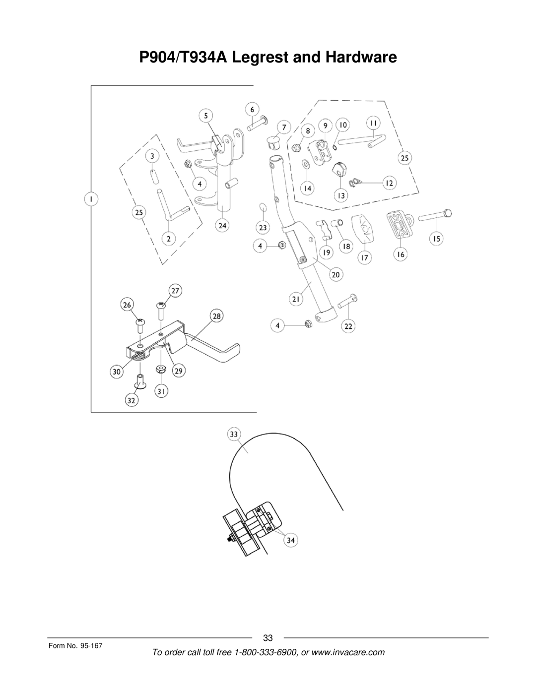 Invacare P7ETM manual P904/T934A Legrest and Hardware 