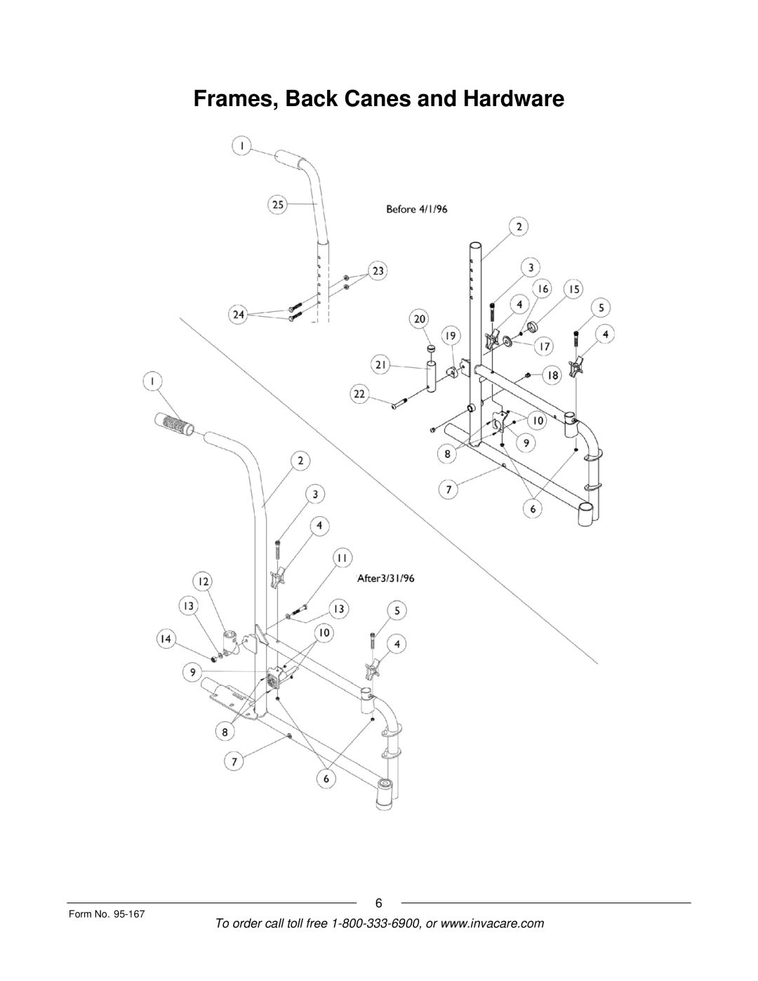 Invacare P7ETM manual Frames, Back Canes and Hardware 