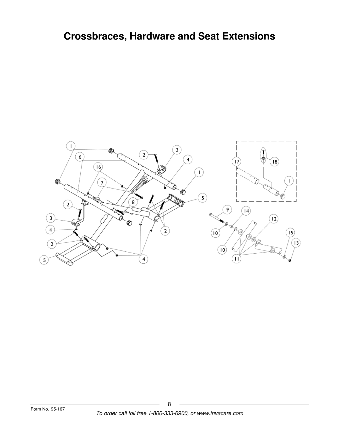 Invacare P7ETM manual Crossbraces, Hardware and Seat Extensions 