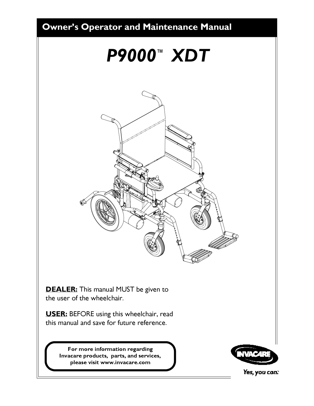 Invacare P9000 XDT manual 