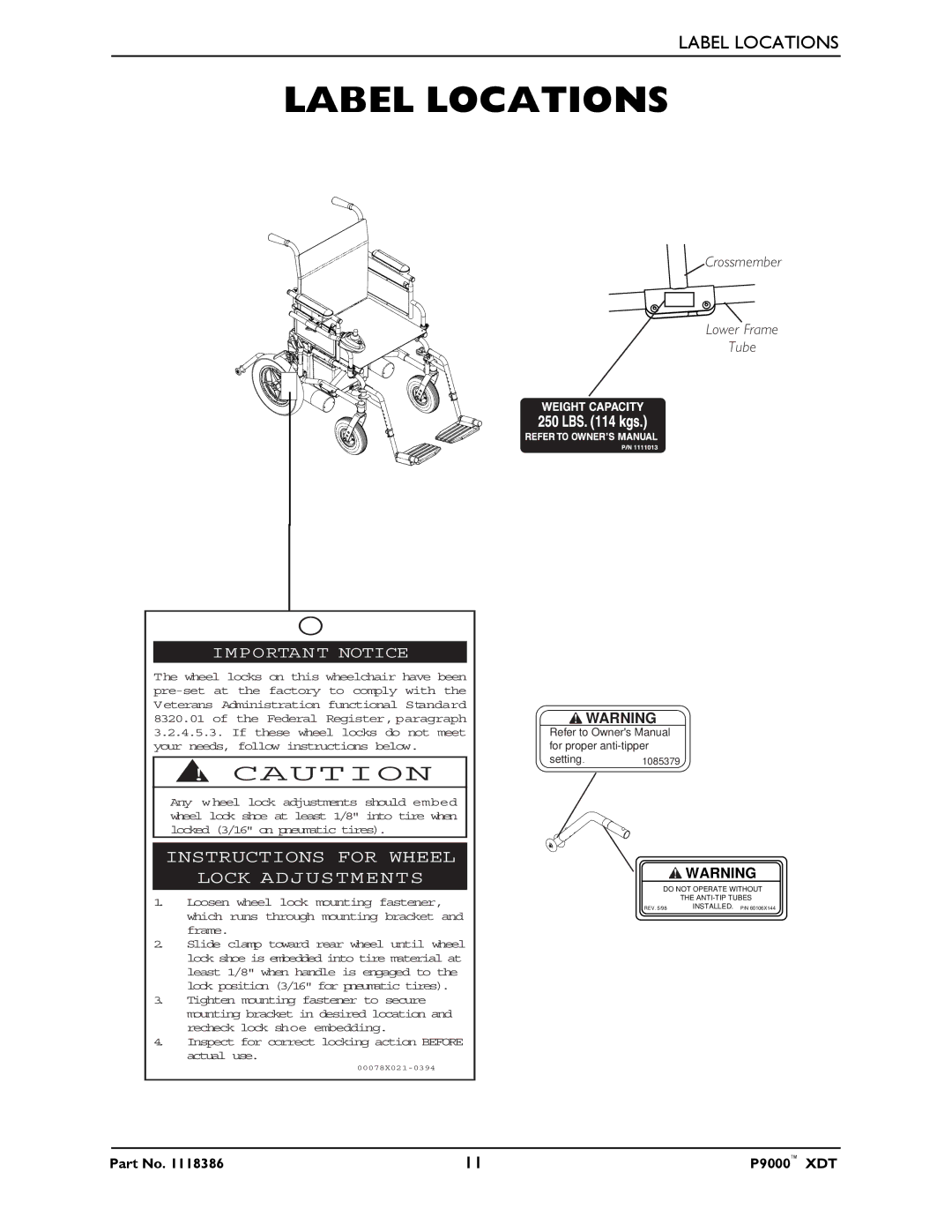 Invacare P9000 XDT manual Label Locations, Important Notice 