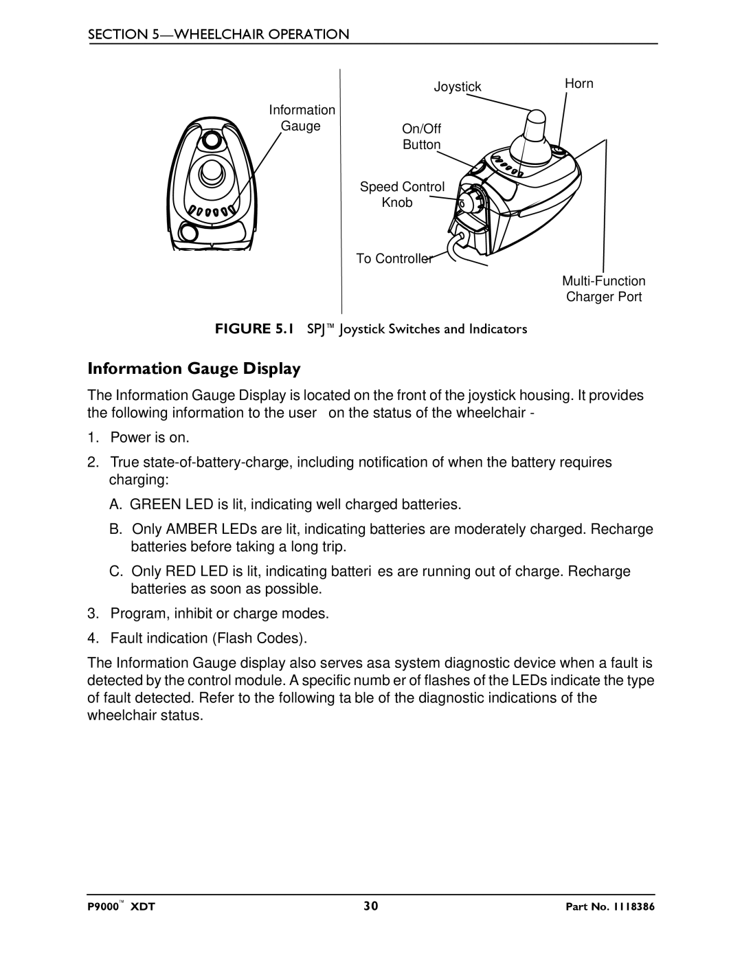 Invacare P9000 XDT manual Information Gauge Display, SPJJoystick Switches and Indicators 