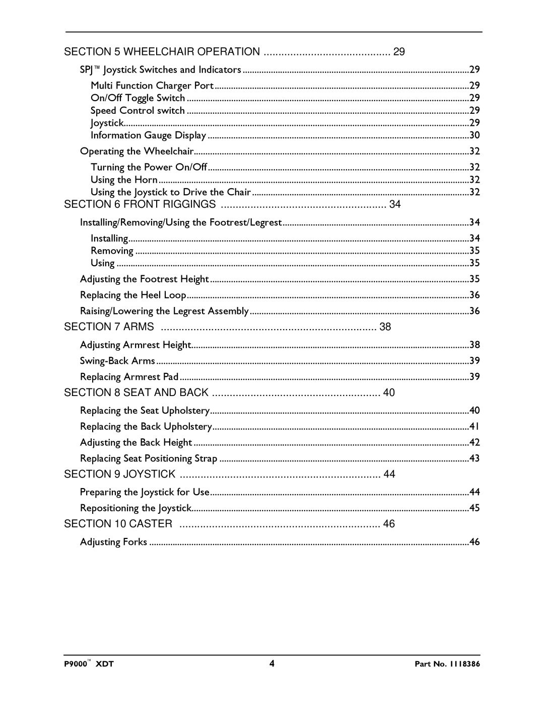 Invacare P9000 XDT manual Arms 