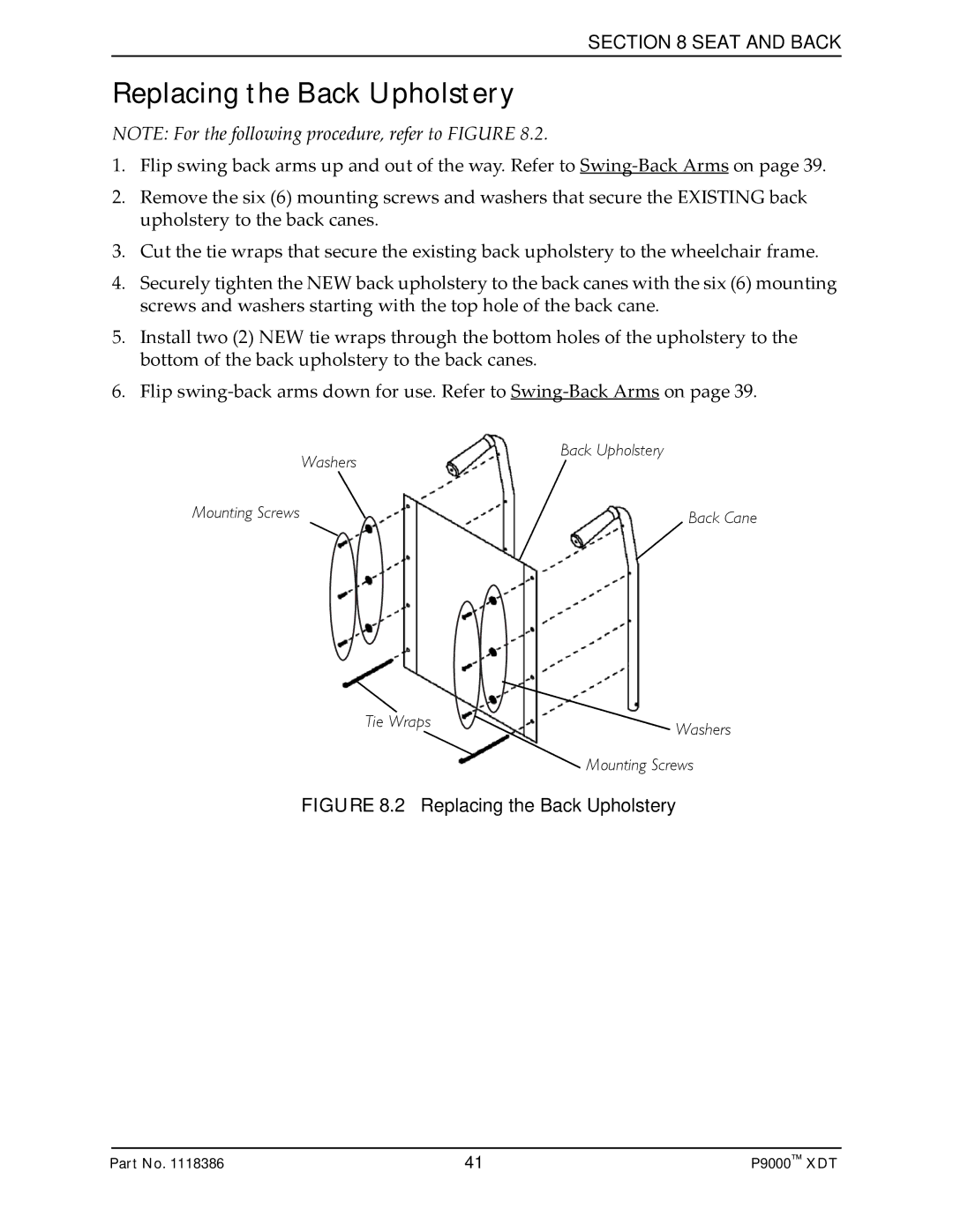 Invacare P9000 XDT manual Replacing the Back Upholstery 