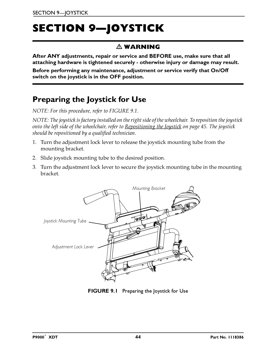 Invacare P9000 XDT manual Preparing the Joystick for Use 