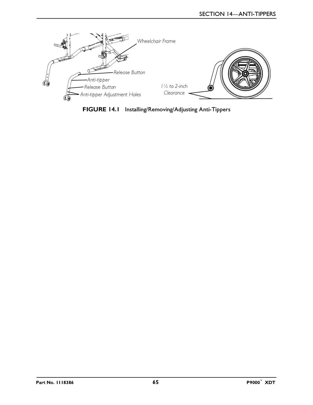 Invacare P9000 XDT manual Installing/Removing/Adjusting Anti-Tippers 