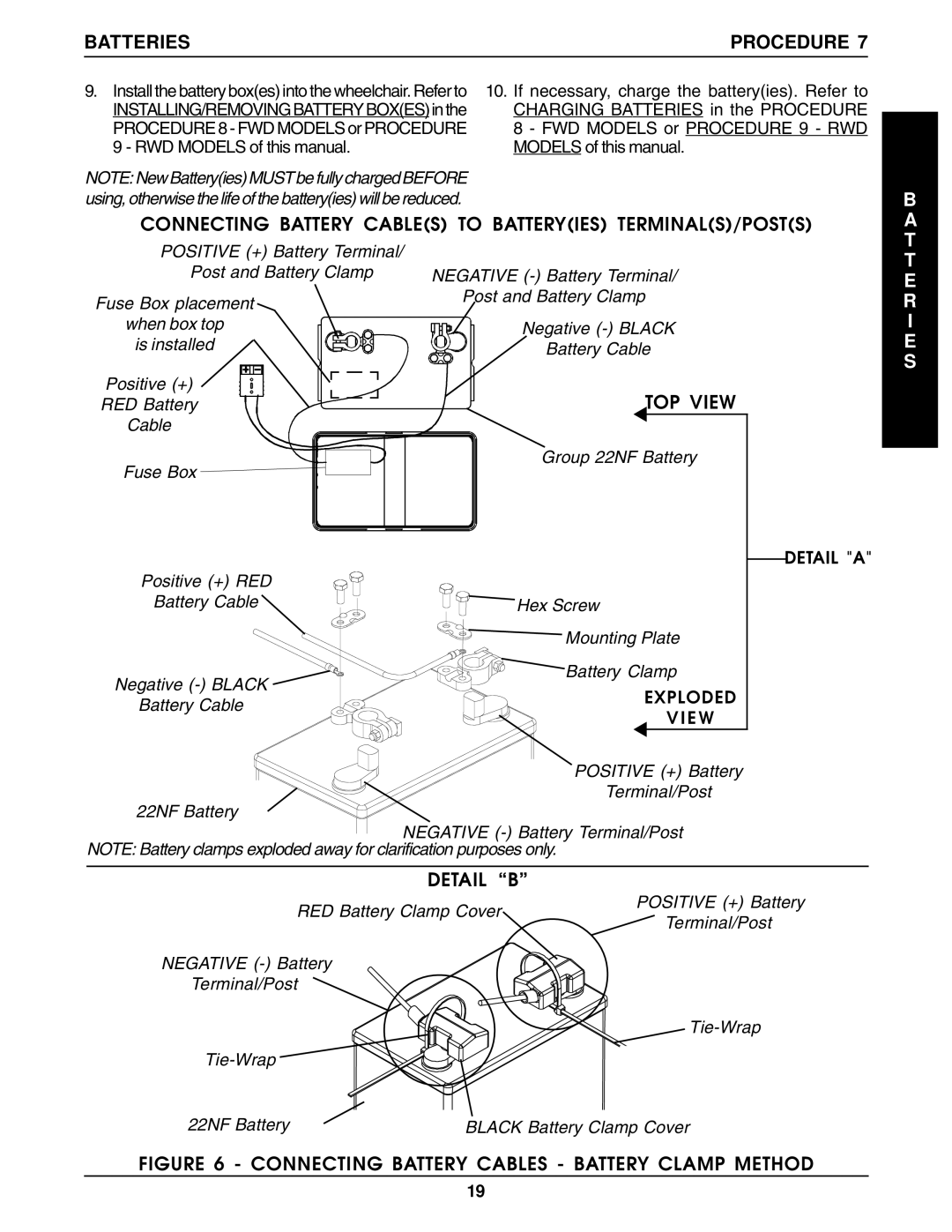 Invacare P9000 service manual R I E S, Positive + Battery Terminal Post and Battery Clamp, RED Battery 