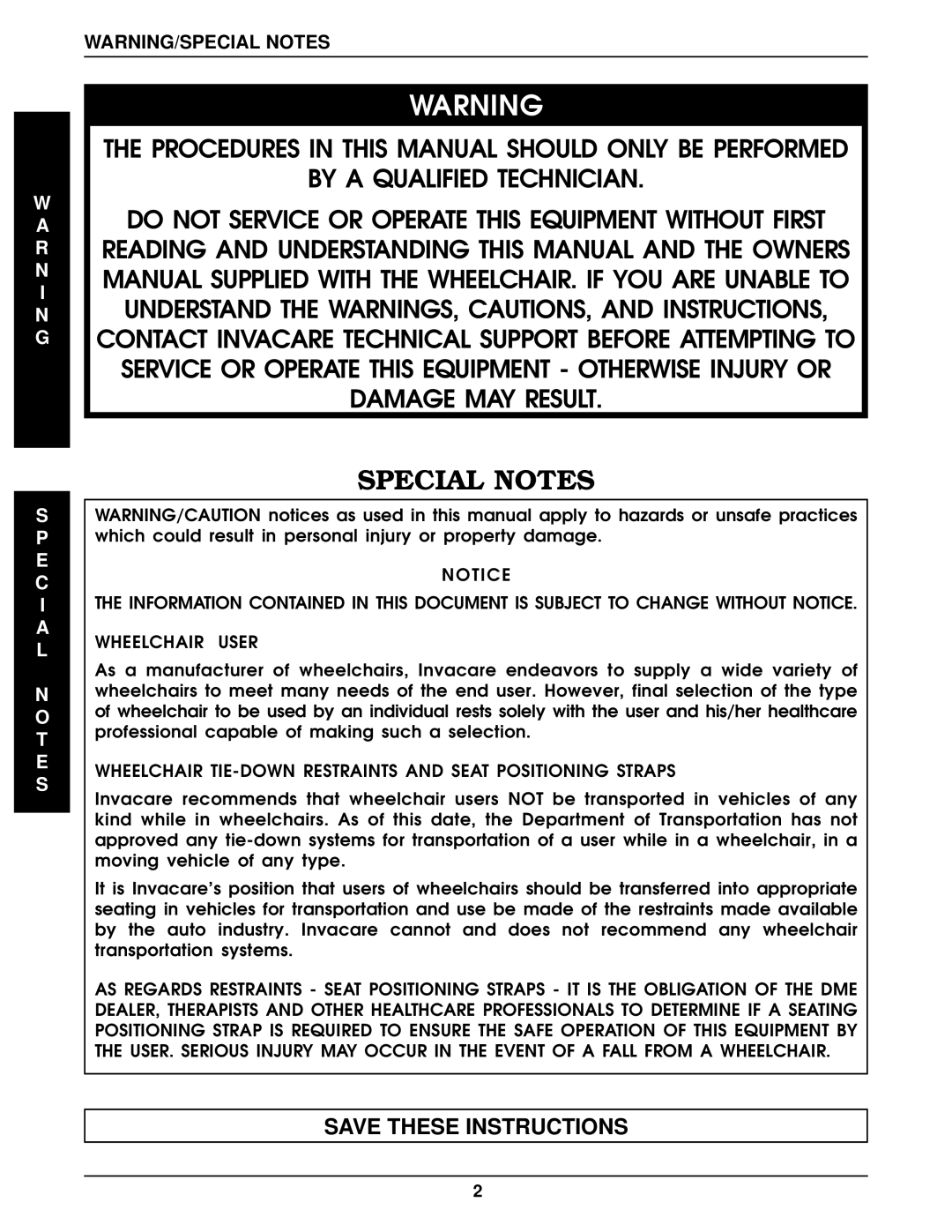 Invacare P9000 service manual R N I N G, E C I a L T E S 