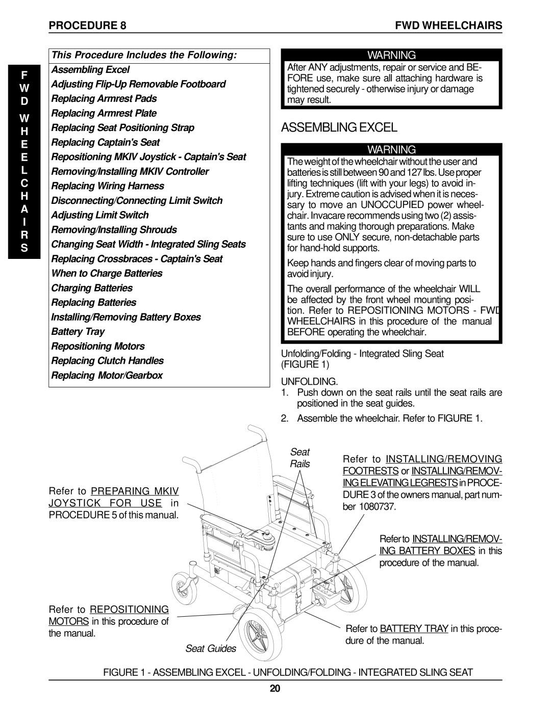 Invacare P9000 Assembling Excel, A I R S, Unfolding/Folding Integrated Sling Seat Figure, Seat Guides Seat Rails 