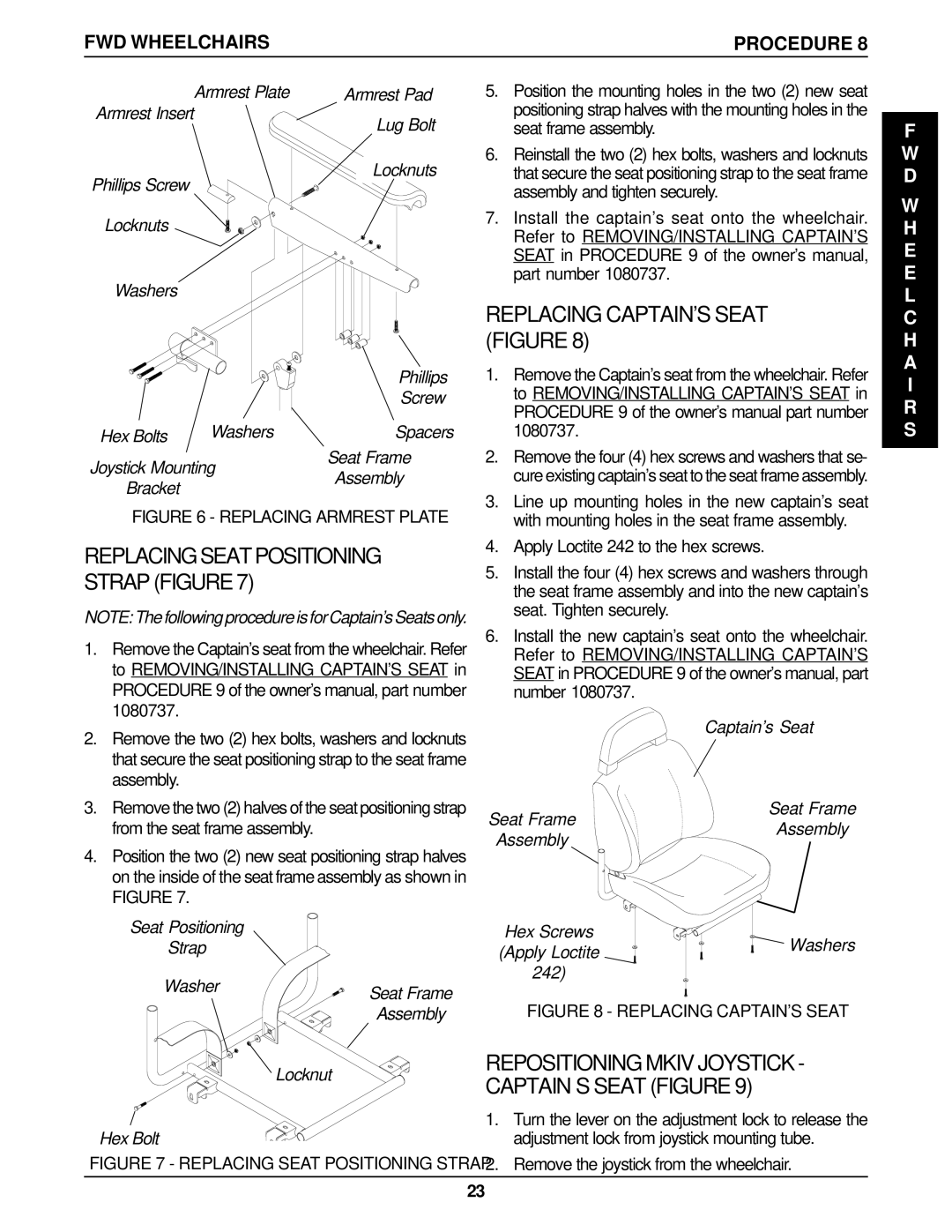 Invacare P9000 service manual Replacing Captains Seat Figure 