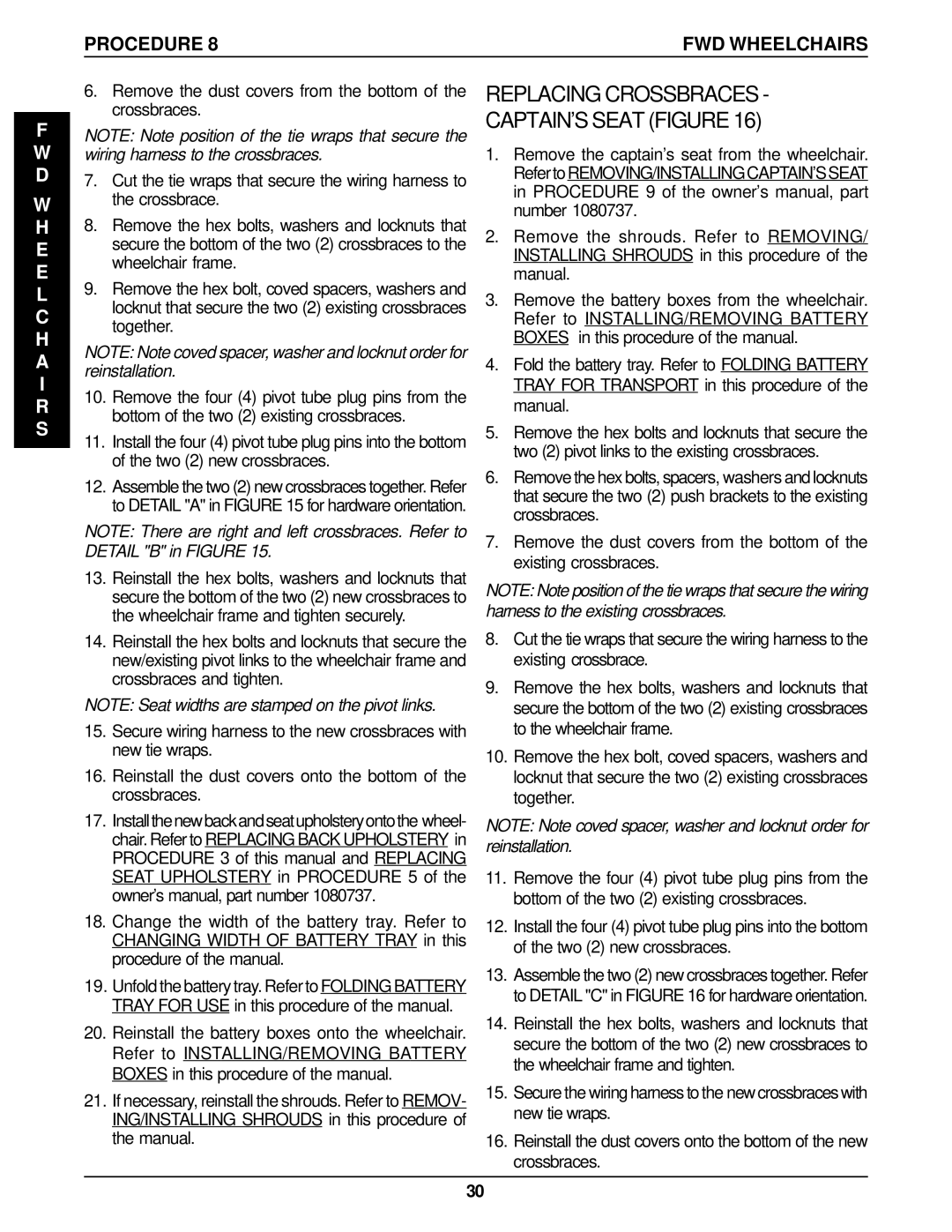 Invacare P9000 service manual Replacing Crossbraces Captains Seat Figure 