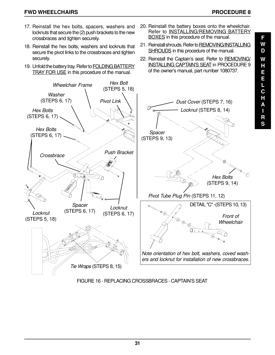 Invacare P9000 Washer Steps 6 Pivot Link Hex Bolts, Hex Bolts Steps 6 Crossbrace, SpacerLocknut, Front Wheelchair 