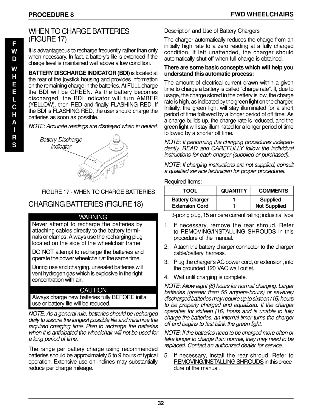 Invacare P9000 When to Charge Batteries Figure, Charging Batteries Figure, Description and Use of Battery Chargers 