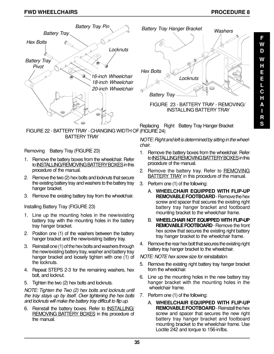 Invacare P9000 service manual Replacing Right Battery Tray Hanger Bracket Figure, Removing Battery Tray Figure 