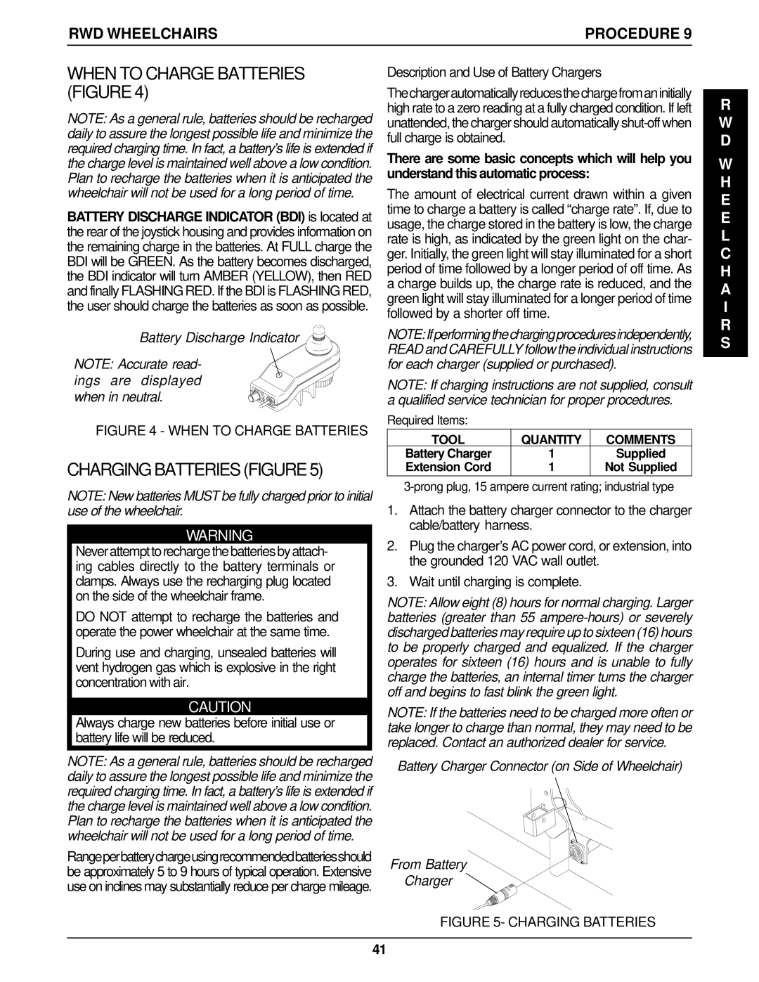 Invacare P9000 service manual RWD Wheelchairs, Battery Discharge Indicator, Wait until charging is complete 