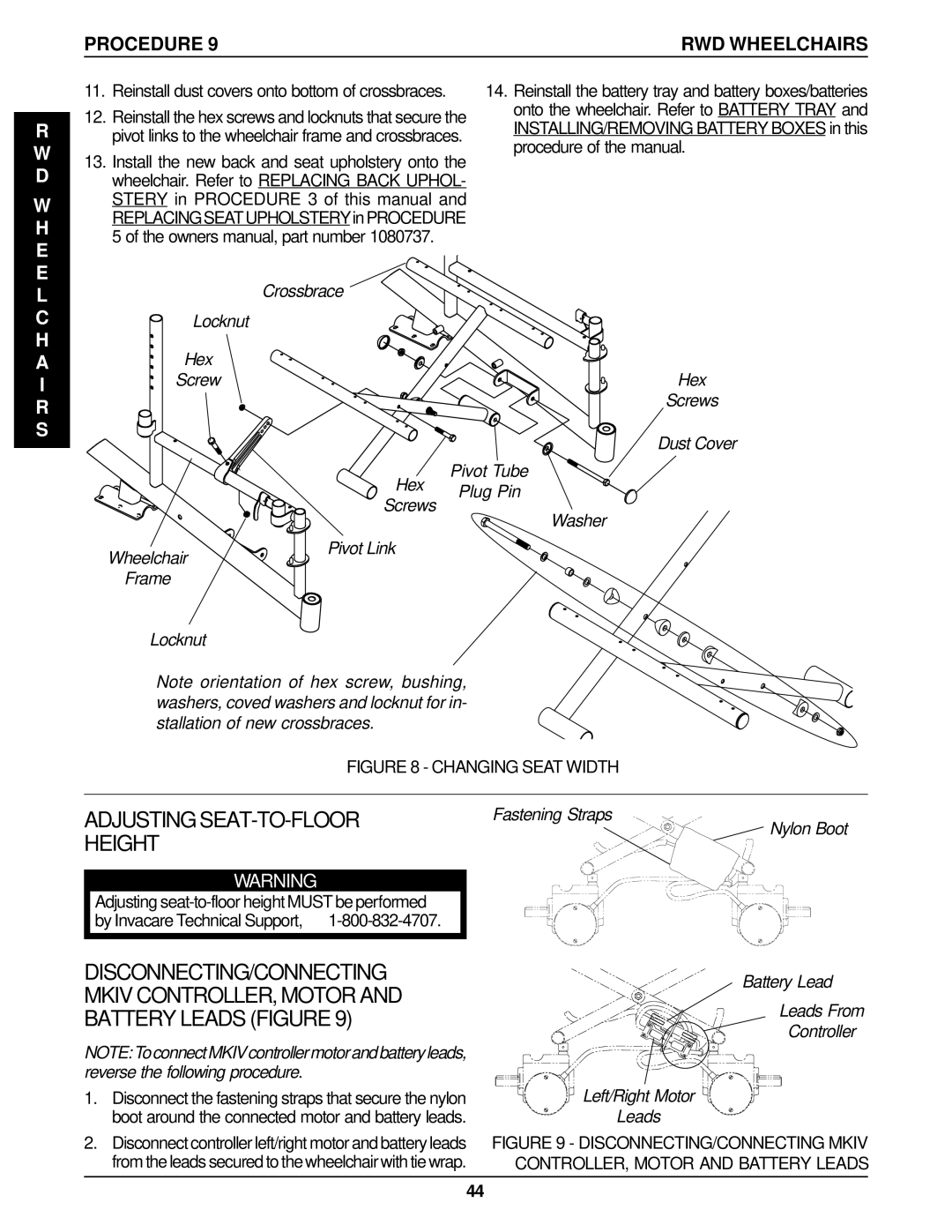 Invacare P9000 service manual Adjusting SEAT-TO-FLOOR Height, H a I R S 