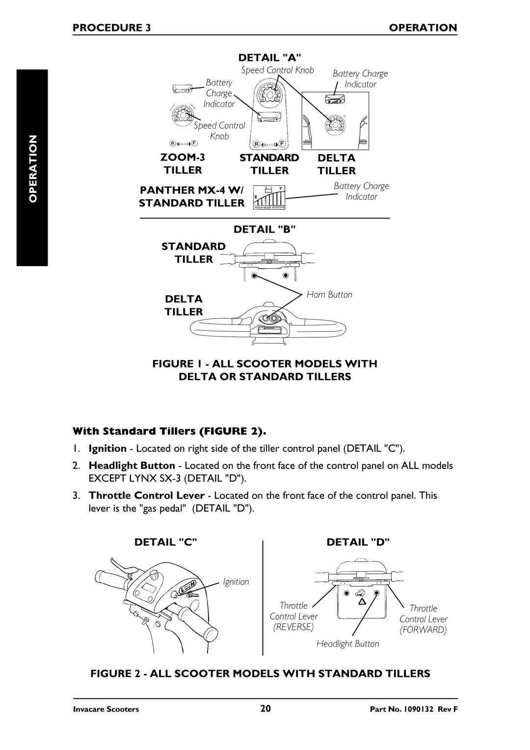 Invacare PANTHER MX-4 Procedure Operation Detail a, ZOOM-3, Tiller Panther MX-4 W, Detail B Standard Tiller Delta 