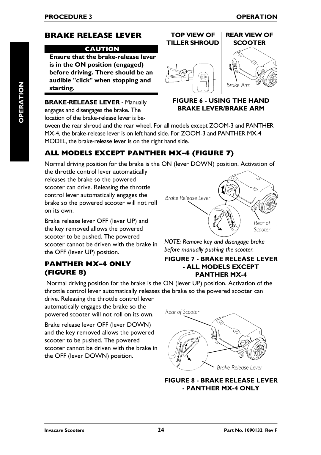 Invacare LYNX SX-3, PANTHER MX-4 Brake Release Lever, ALL Models Except Panther MX-4 Figure, Panther MX-4 only Figure 