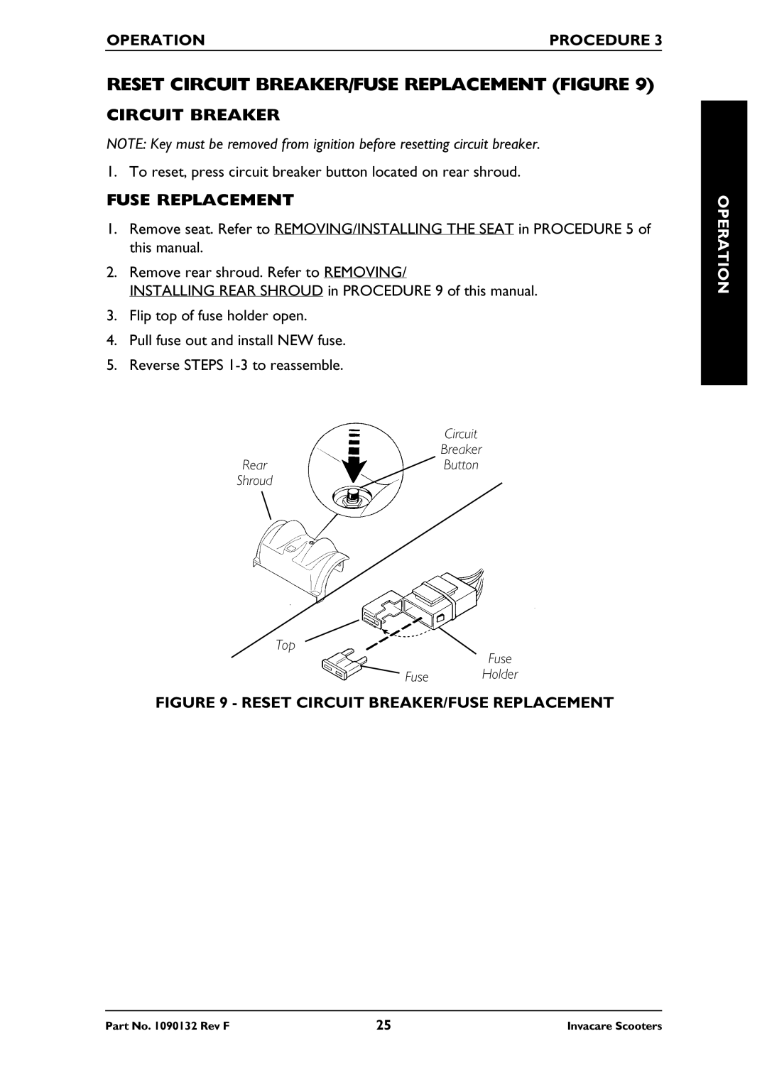 Invacare PANTHER MX-4, PANTHER LX-4 Reset Circuit BREAKER/FUSE Replacement Figure, Circuit Breaker, Fuse Replacement 