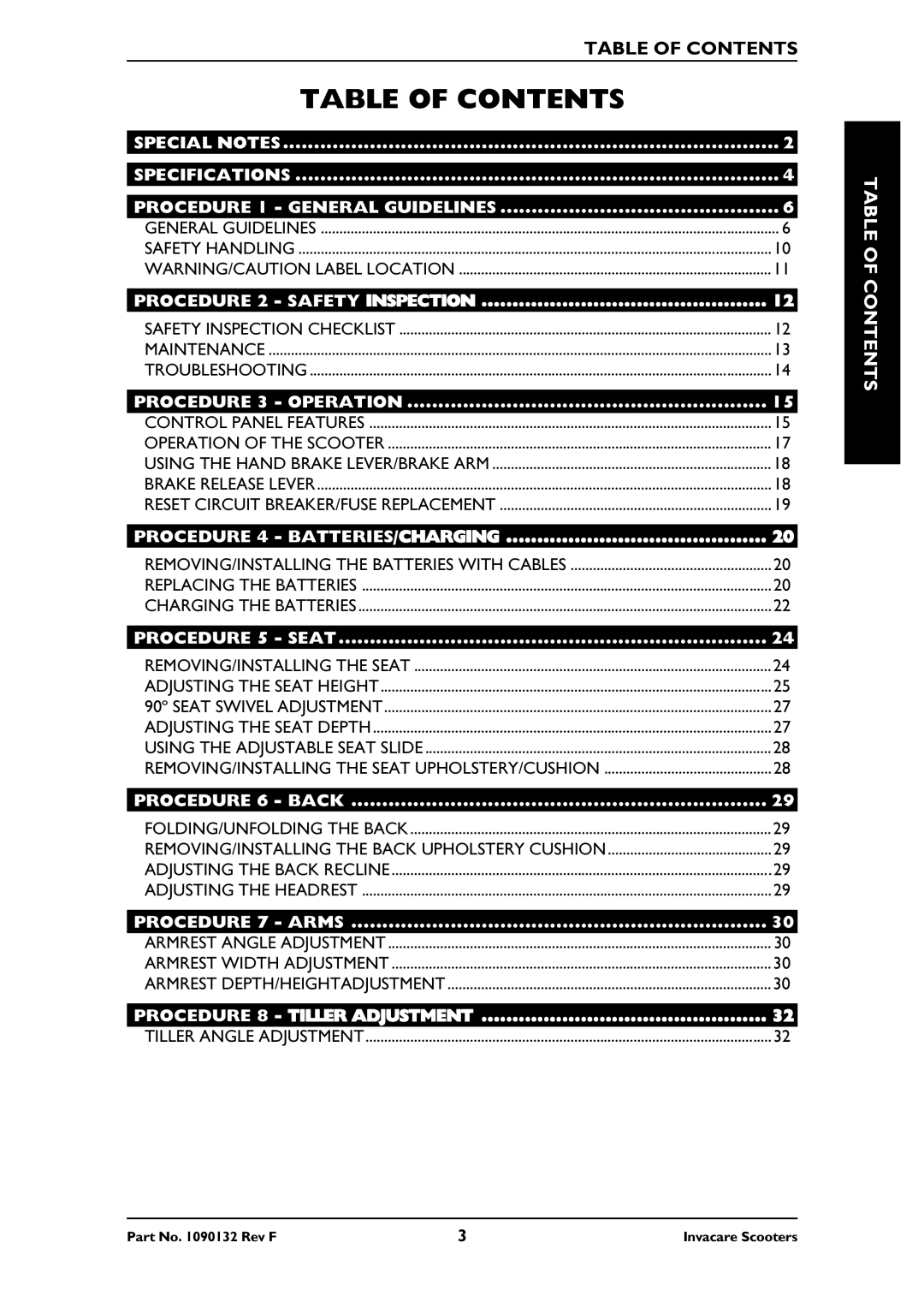 Invacare LYNX LX-3PLUS, PANTHER MX-4, PANTHER LX-4, LYNX SX-3 owner manual Table of Contents 