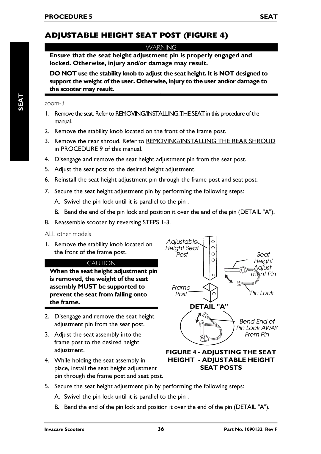 Invacare PANTHER LX-4, PANTHER MX-4, LYNX LX-3PLUS, LYNX SX-3 owner manual Adjustable Height Seat Post Figure, Detail a 