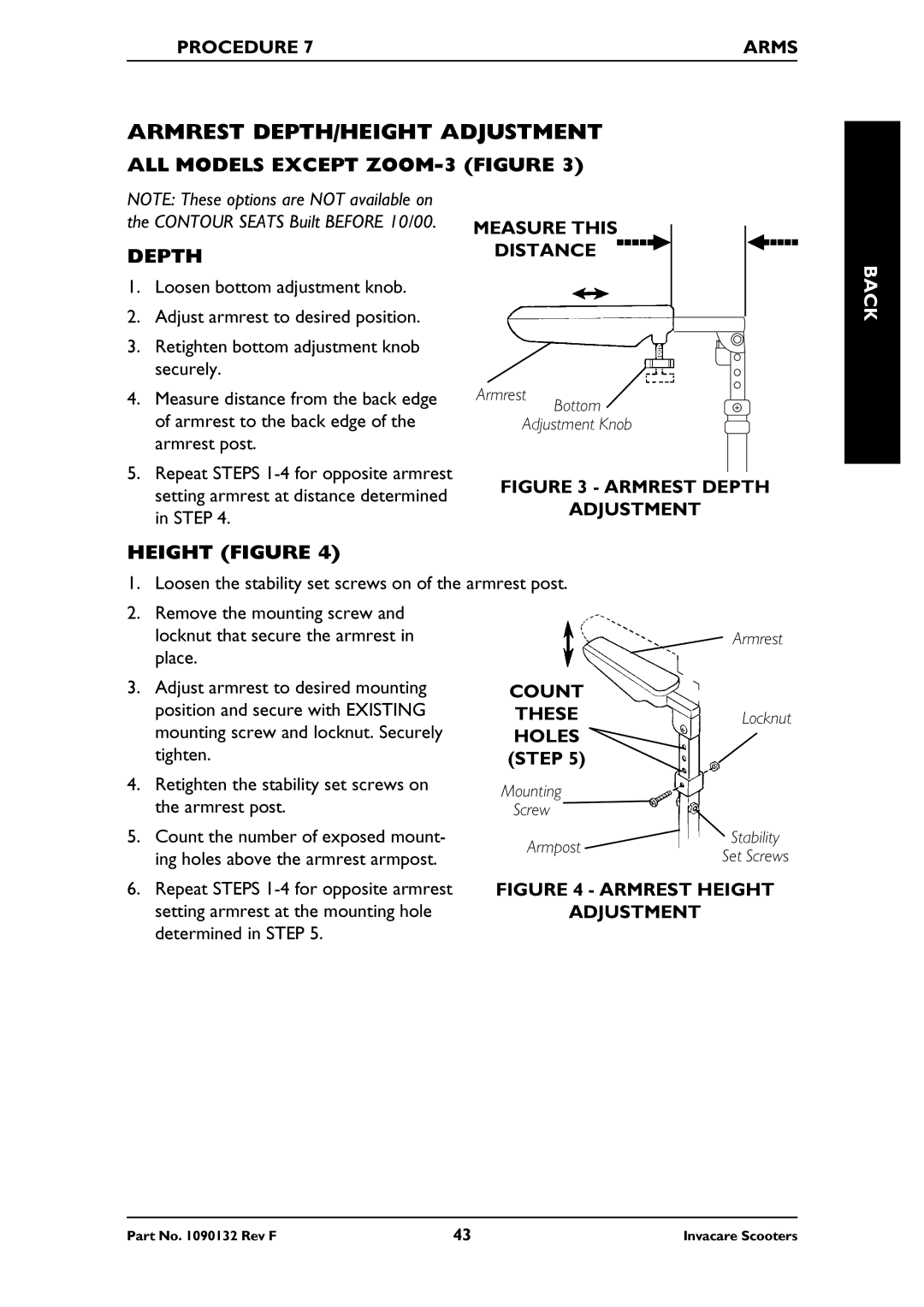 Invacare LYNX LX-3PLUS, PANTHER MX-4 Armrest DEPTH/HEIGHT Adjustment, ALL Models Except ZOOM-3 Figure Depth, Height Figure 