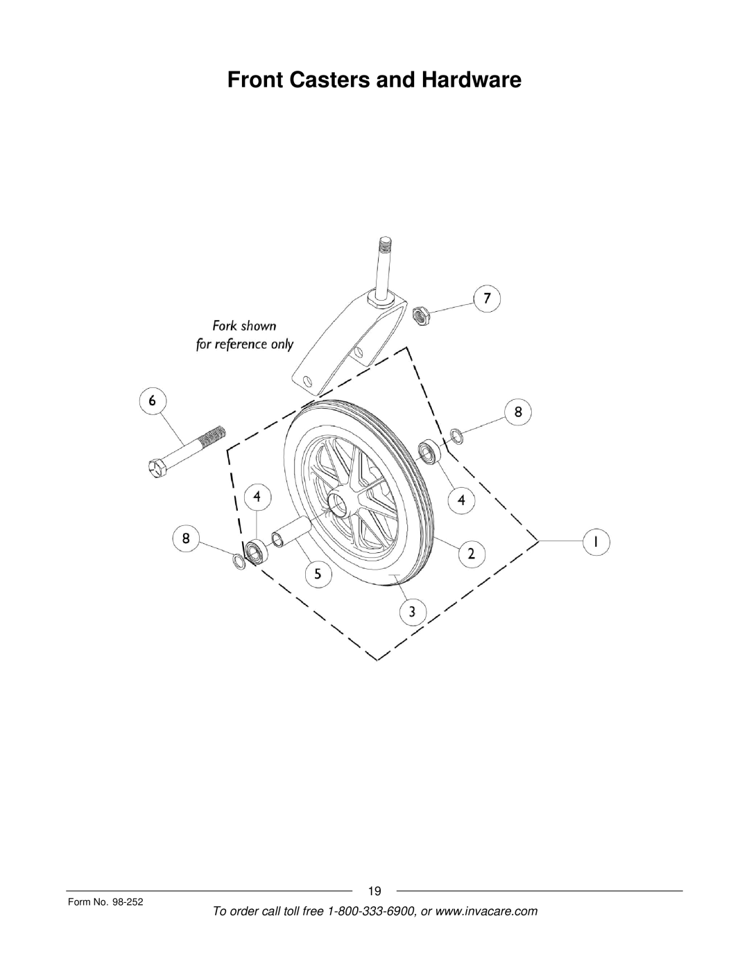 Invacare Patriot SL manual Front Casters and Hardware 