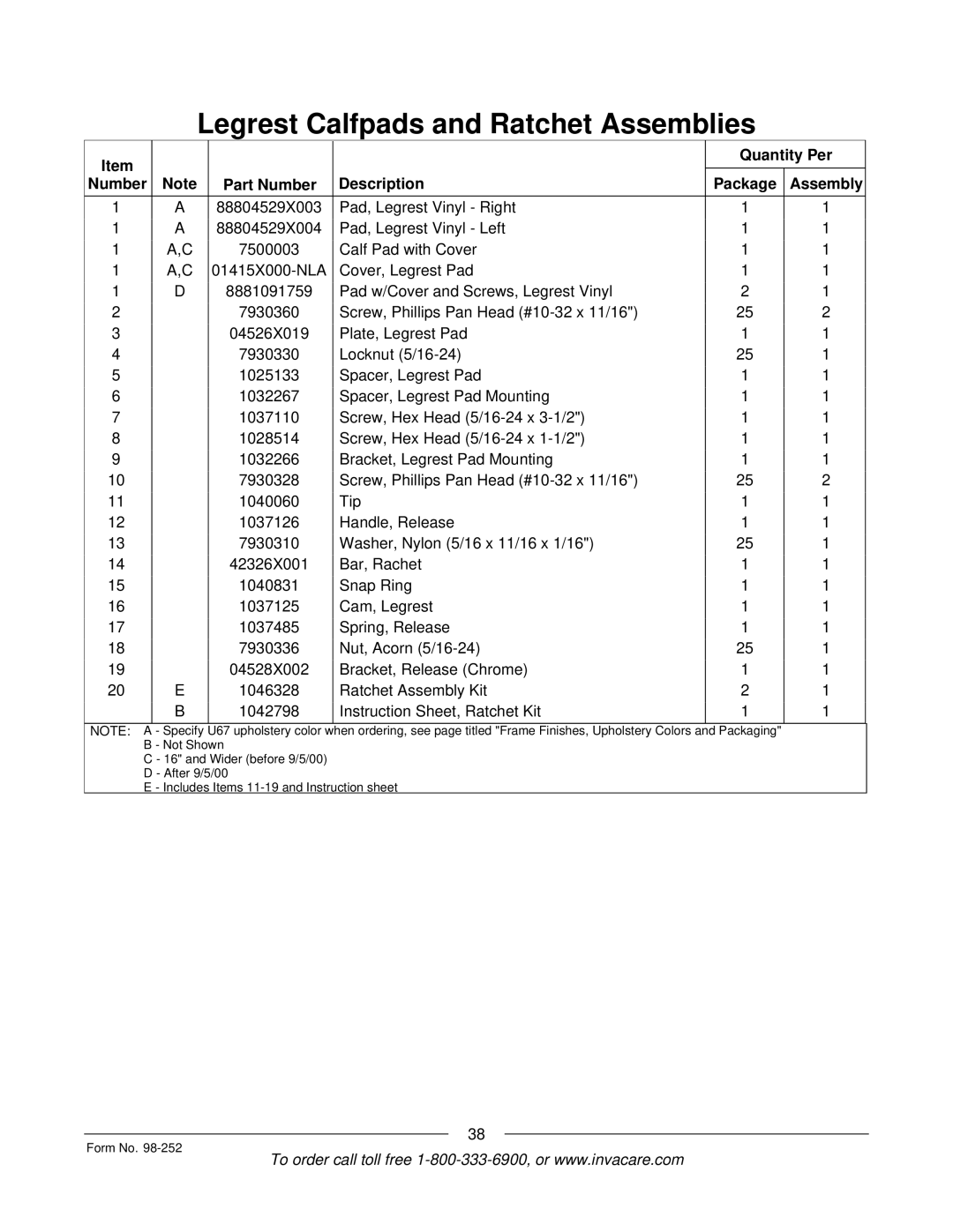 Invacare Patriot SL manual Specify 