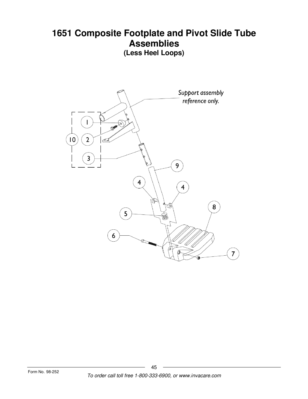 Invacare Patriot SL manual Composite Footplate and Pivot Slide Tube Assemblies 