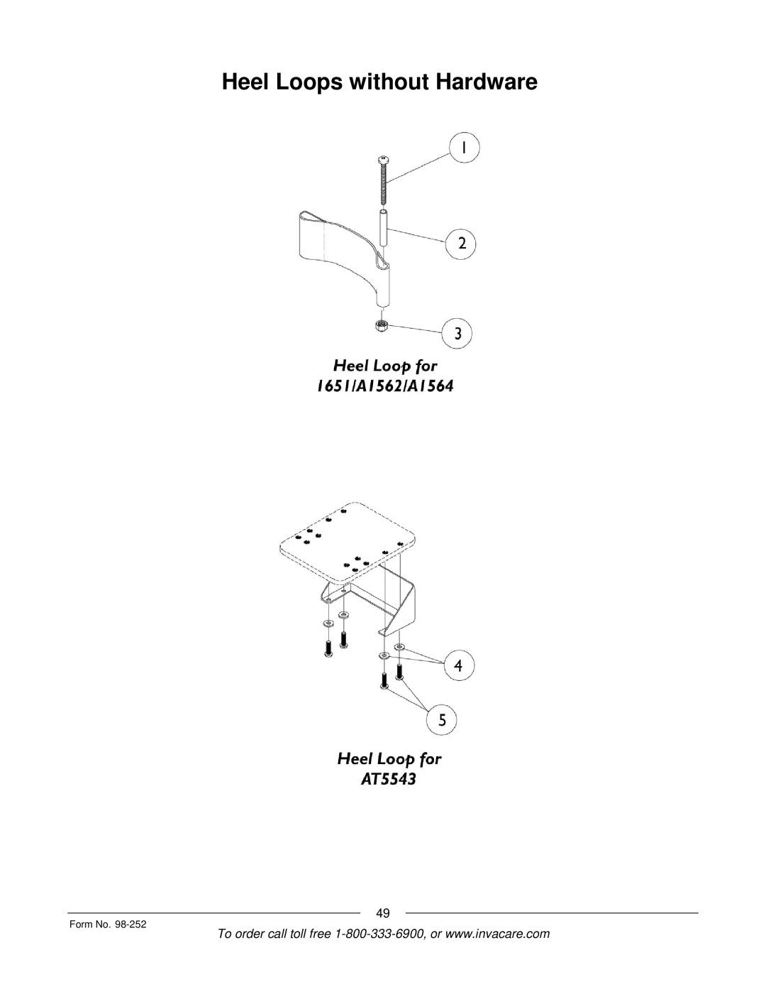 Invacare Patriot SL manual Heel Loops without Hardware 