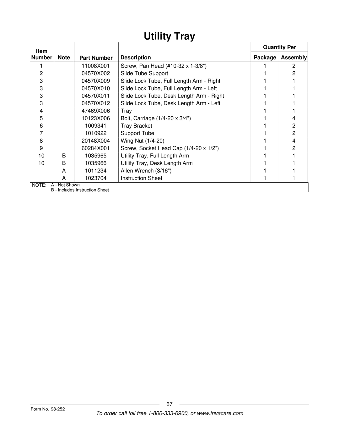 Invacare Patriot SL manual Not Shown Includes Instruction Sheet Form No 