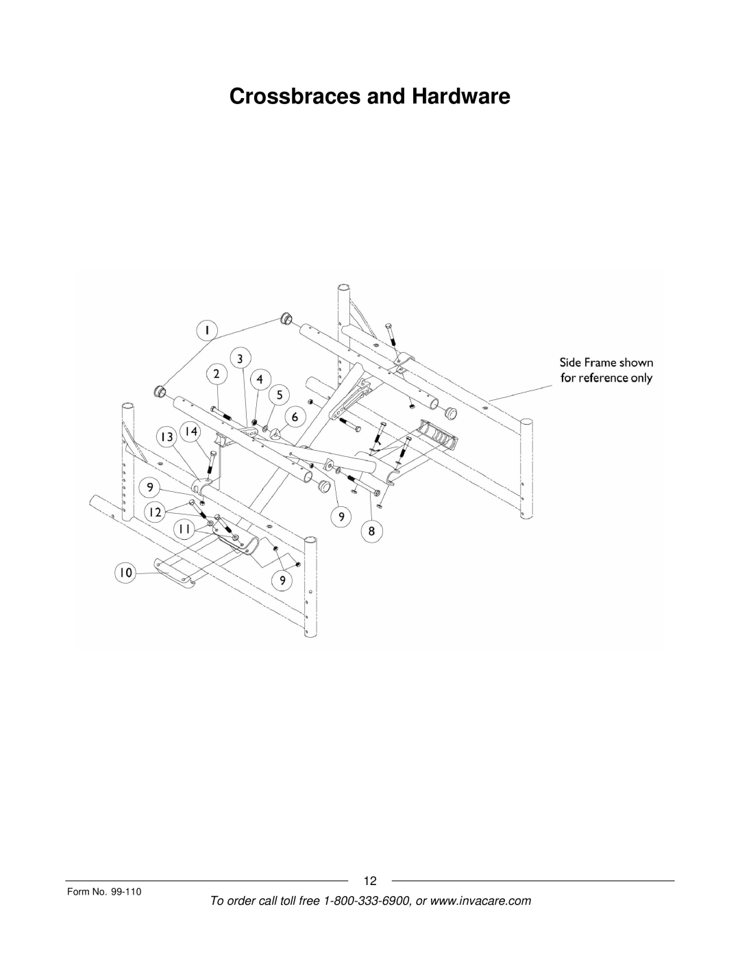 Invacare PatriotTM manual Crossbraces and Hardware 