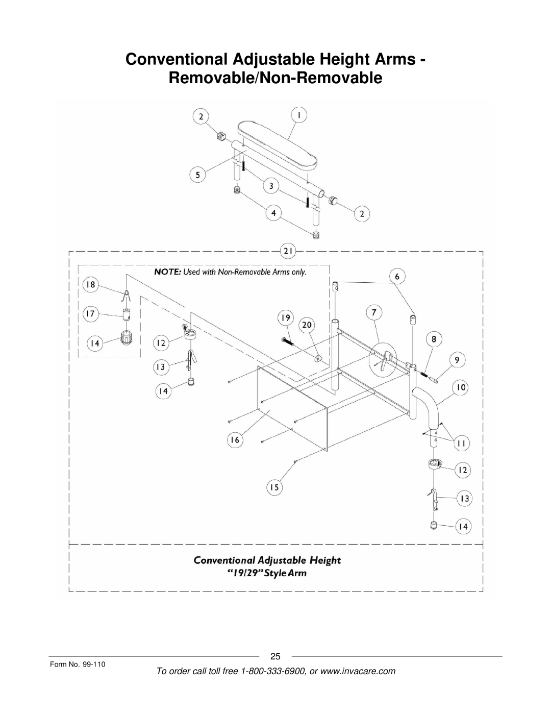 Invacare PatriotTM manual Conventional Adjustable Height Arms Removable/Non-Removable 