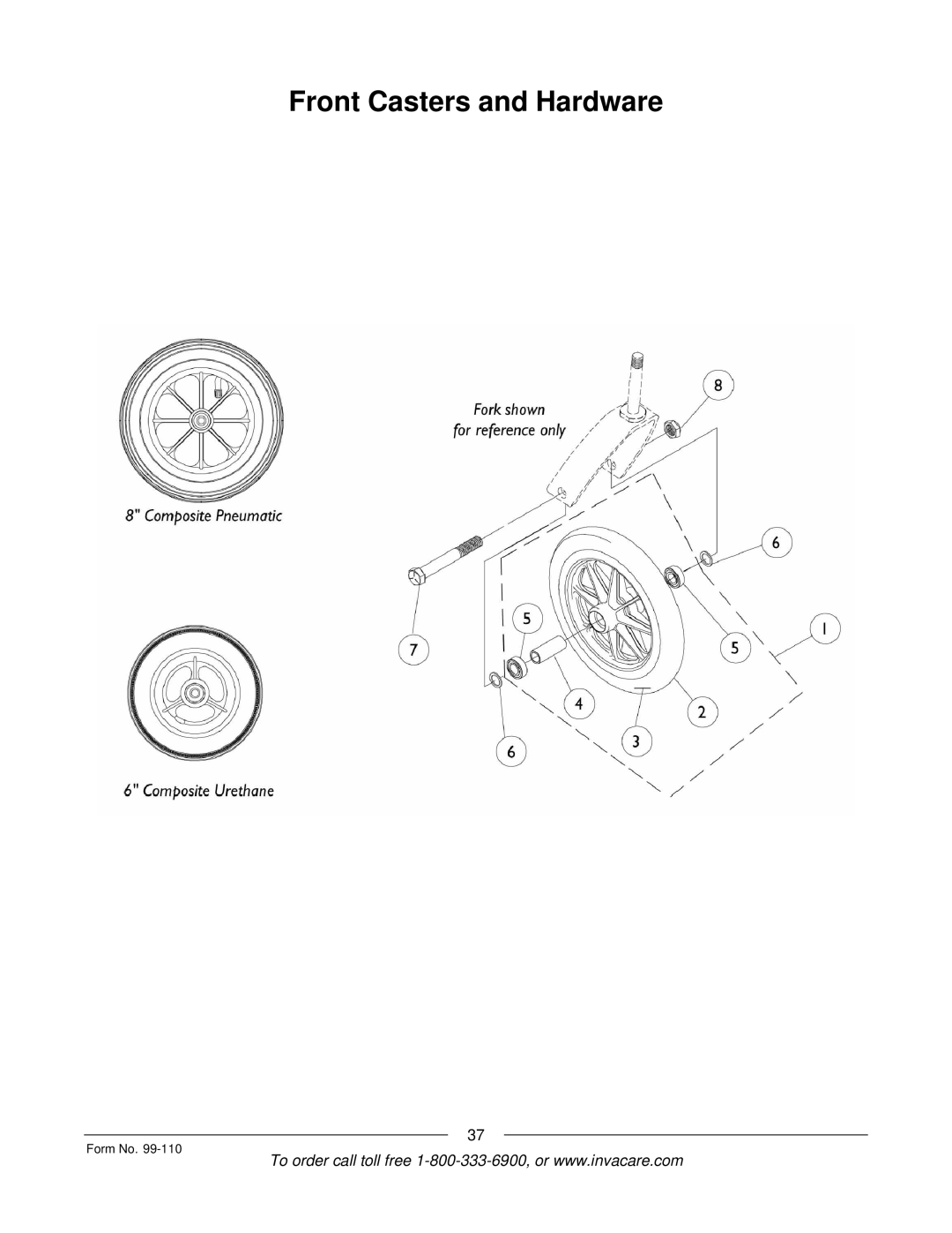 Invacare PatriotTM manual Front Casters and Hardware 