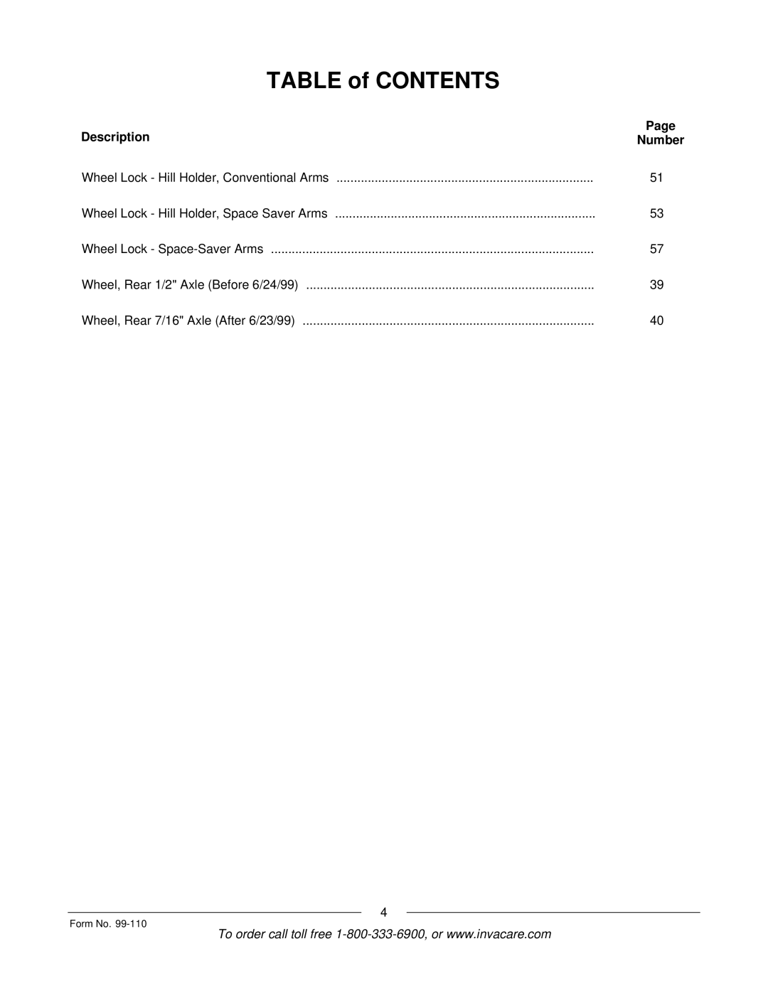 Invacare PatriotTM manual Table of Contents 