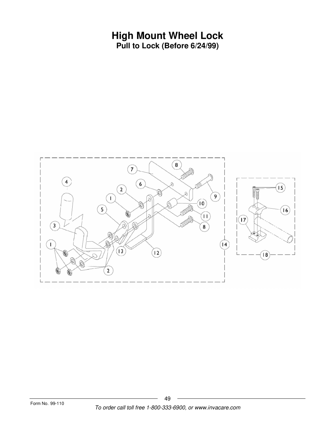 Invacare PatriotTM manual Pull to Lock Before 6/24/99 