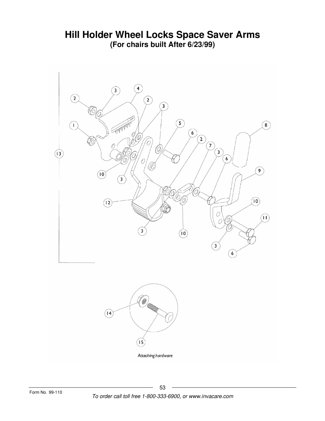 Invacare PatriotTM manual Hill Holder Wheel Locks Space Saver Arms 