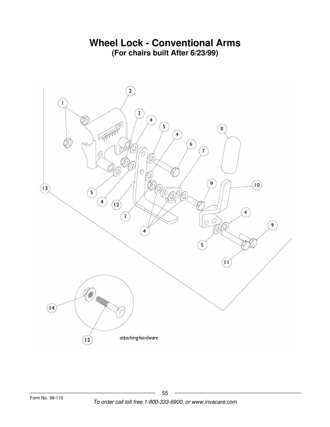 Invacare PatriotTM manual Wheel Lock Conventional Arms 