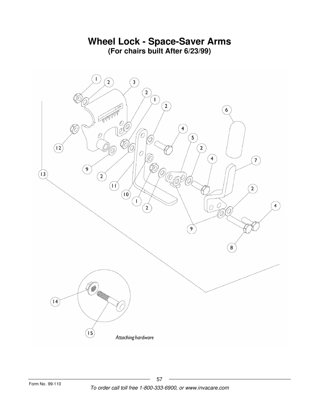 Invacare PatriotTM manual Wheel Lock Space-Saver Arms 