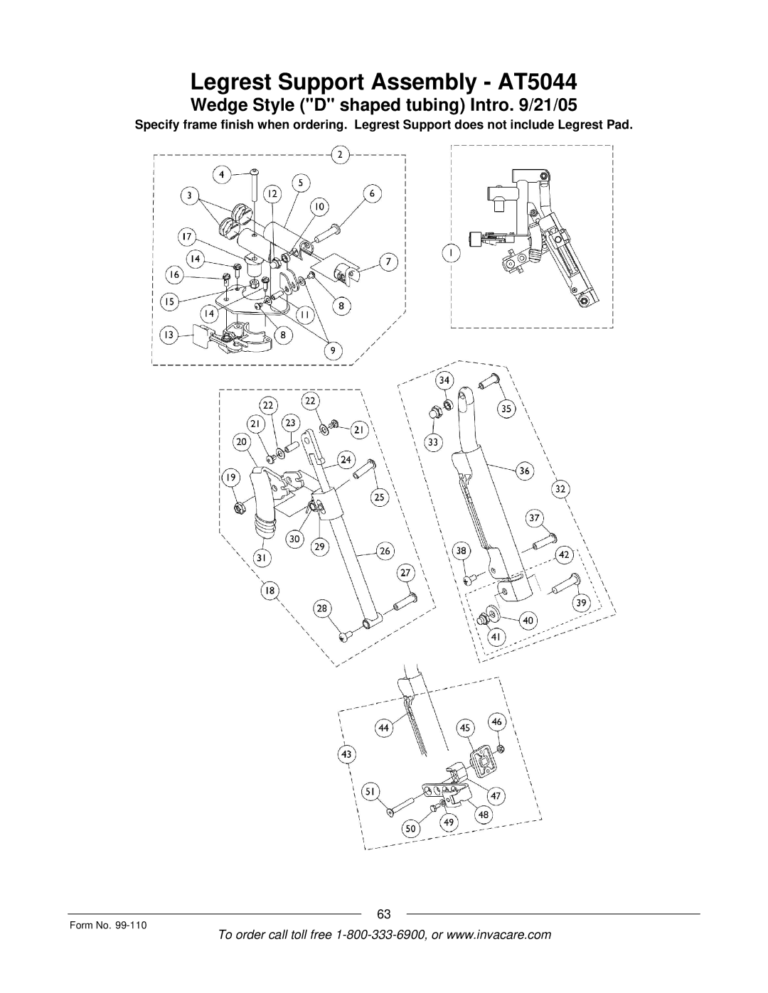 Invacare PatriotTM manual Legrest Support Assembly AT5044 