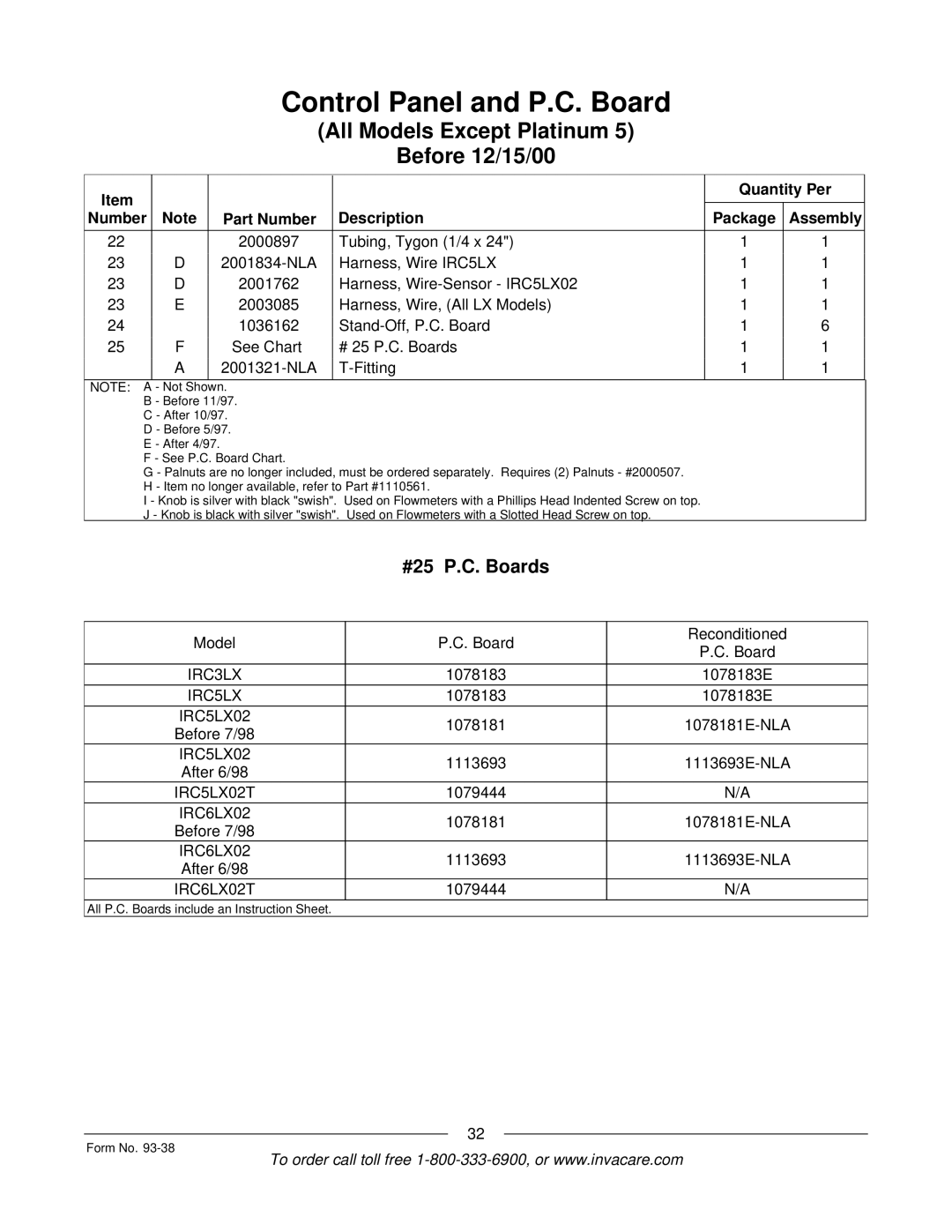 Invacare Perfecto2, PerfectoW, Non Platinum 5LX, 10L manual #25 P.C. Boards 