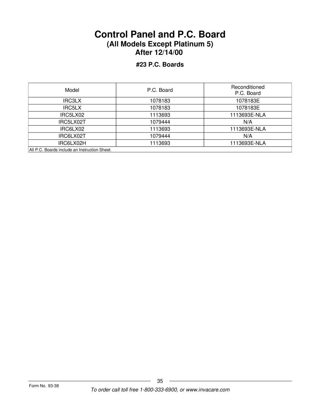 Invacare PerfectoW, Perfecto2, Non Platinum 5LX, 10L manual #23 P.C. Boards 