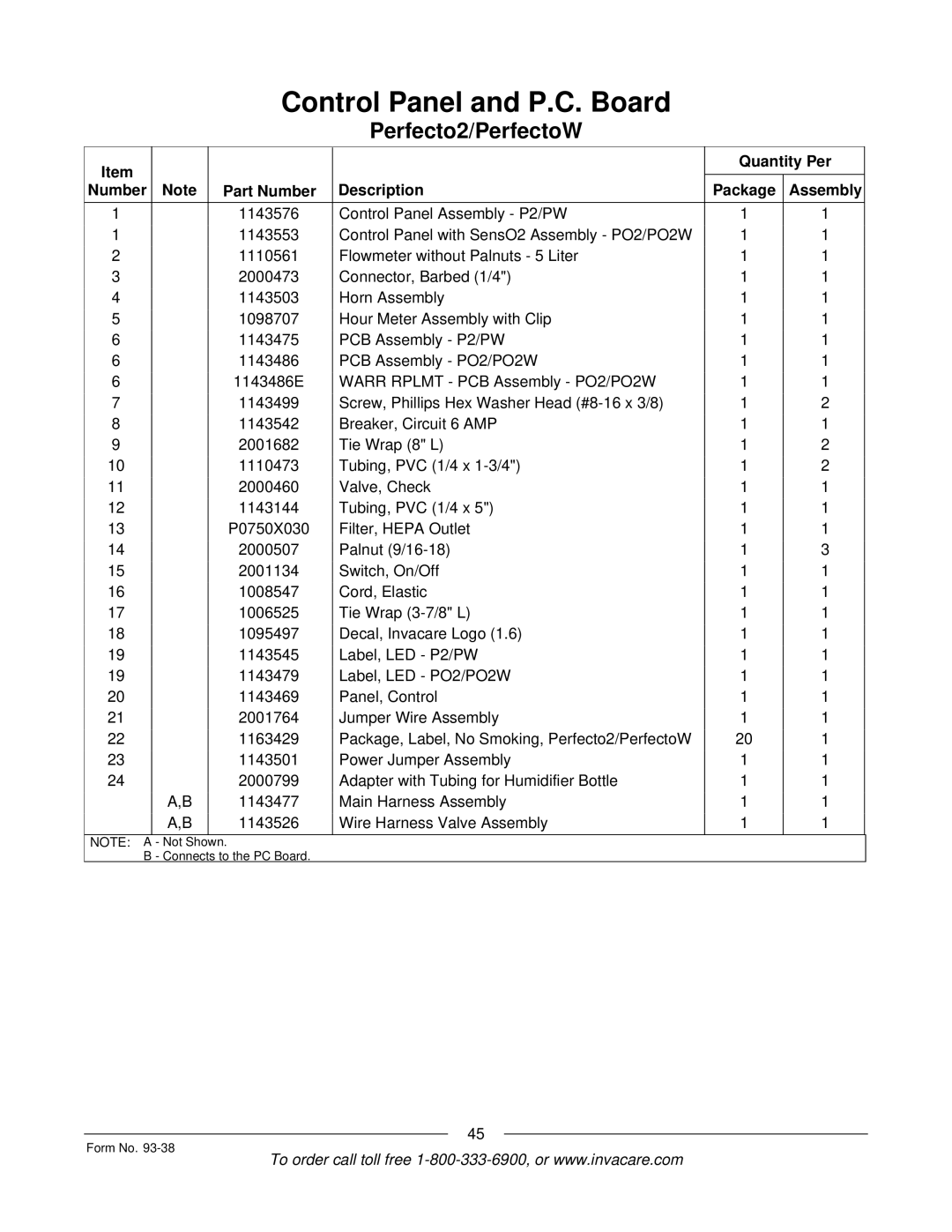 Invacare PerfectoW, Perfecto2, Non Platinum 5LX, 10L manual Not Shown Connects to the PC Board Form No 