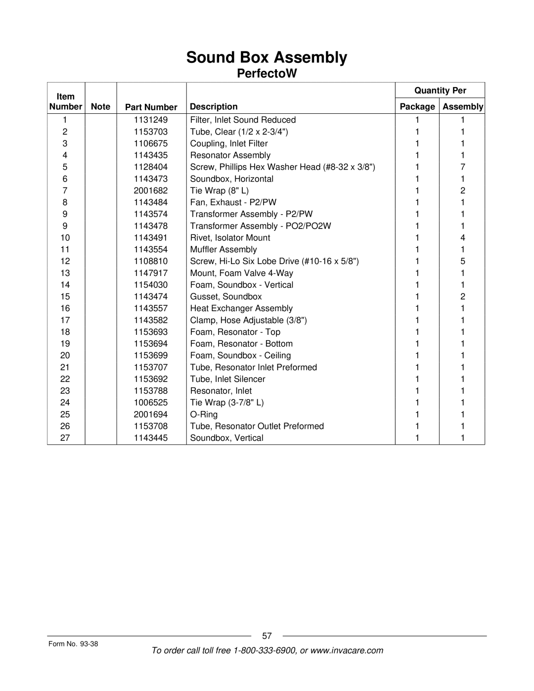 Invacare Perfecto2, PerfectoW, Non Platinum 5LX, 10L manual Sound Box Assembly 