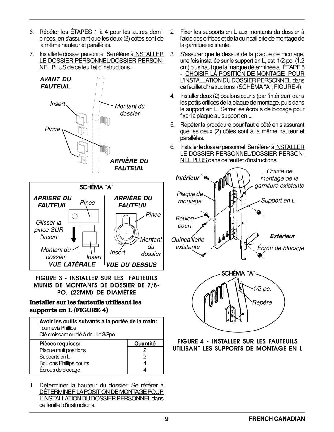 Invacare Personal Back operating instructions Extérieur 