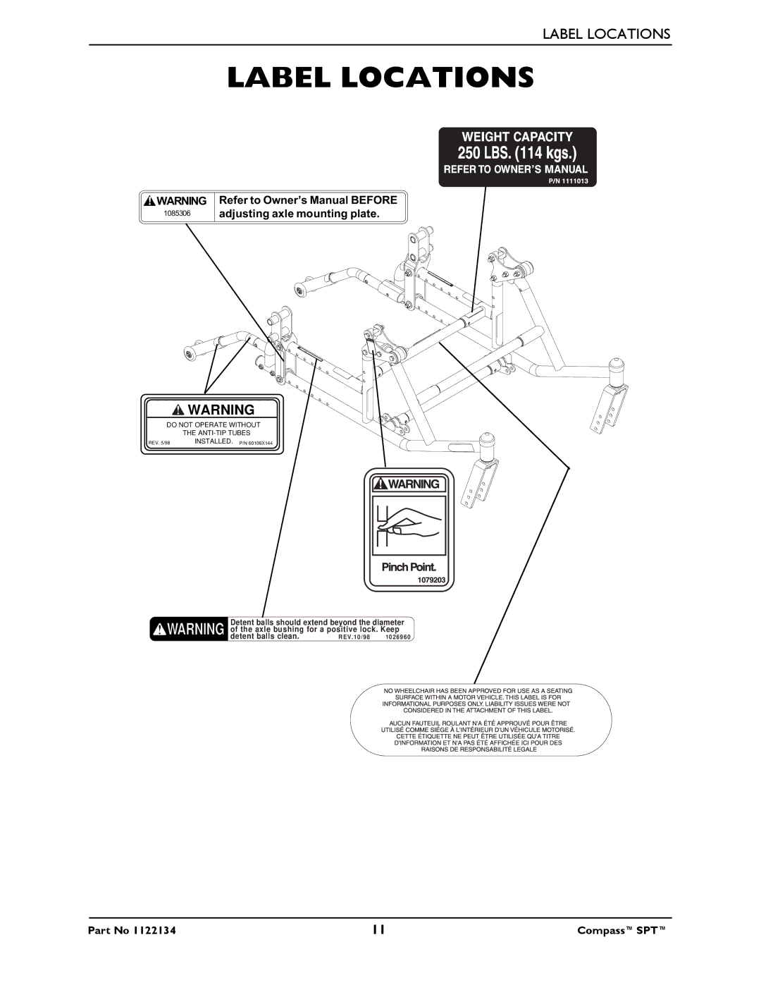 Invacare PHW93, PH904A manual Label Locations 