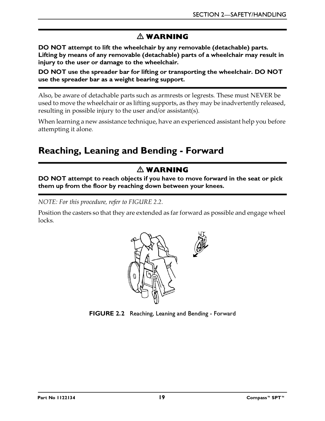 Invacare PHW93, PH904A manual Reaching, Leaning and Bending Forward 