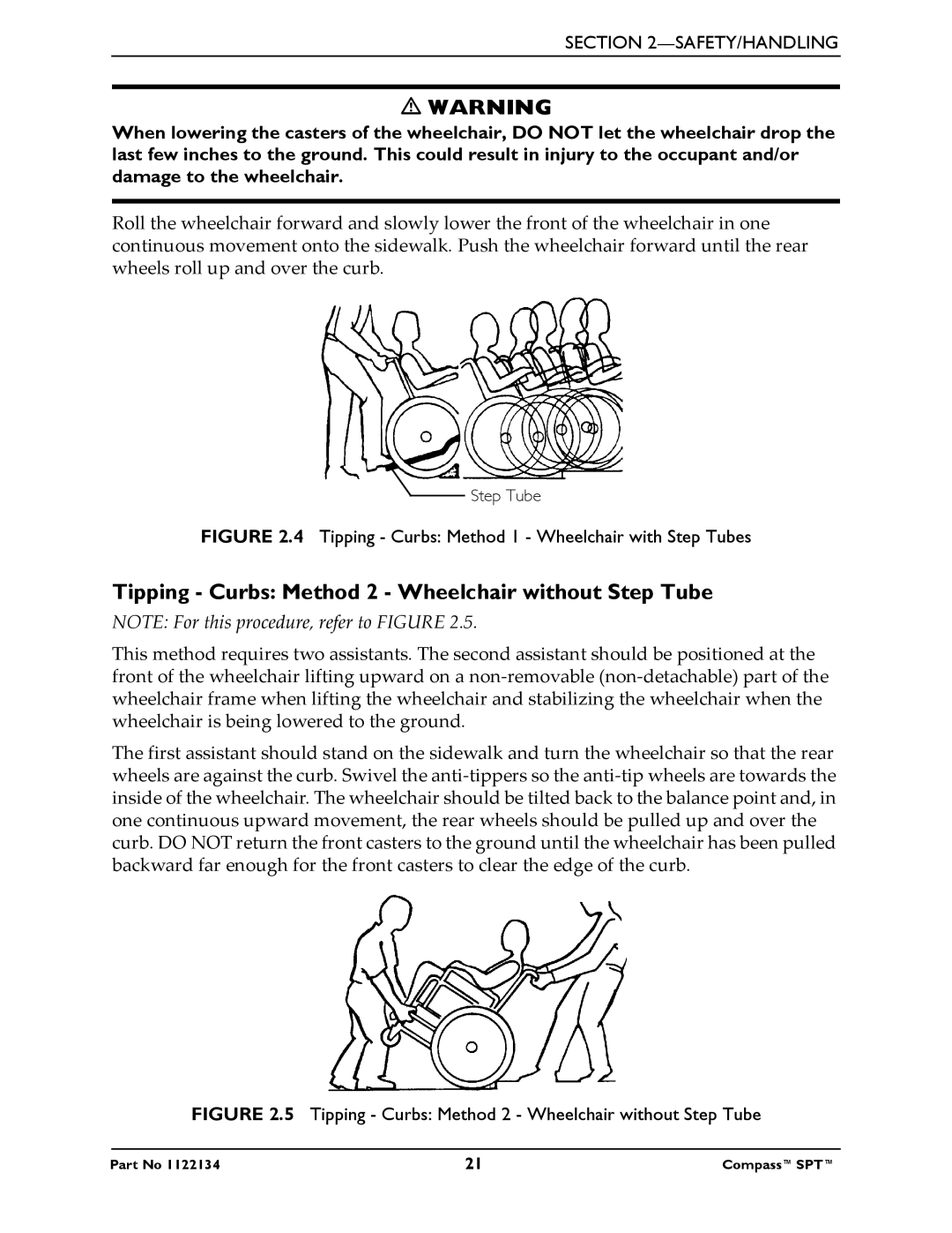 Invacare PHW93 Tipping Curbs Method 2 Wheelchair without Step Tube, Tipping Curbs Method 1 Wheelchair with Step Tubes 